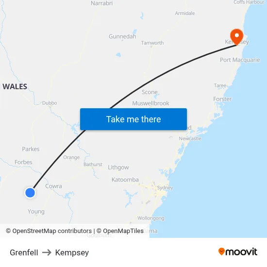 Grenfell to Kempsey map
