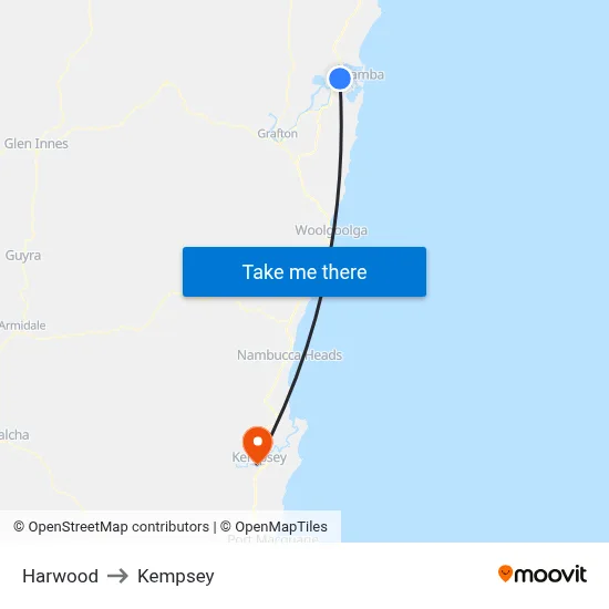 Harwood to Kempsey map