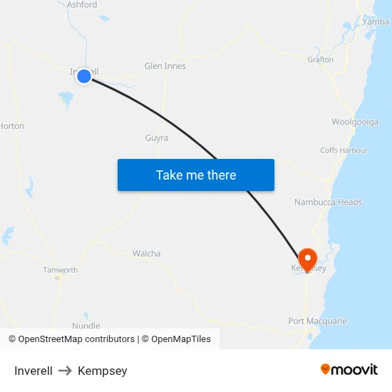 Inverell to Kempsey map