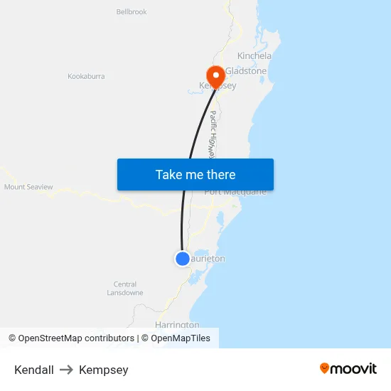 Kendall to Kempsey map