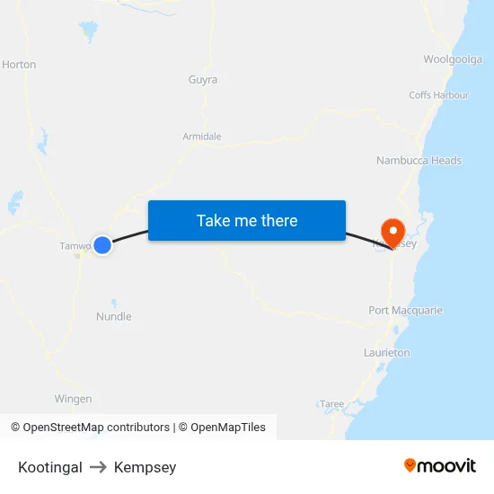Kootingal to Kempsey map