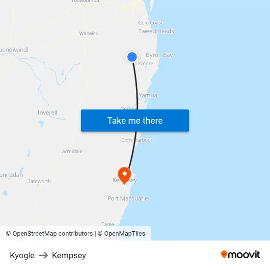 Kyogle to Kempsey map