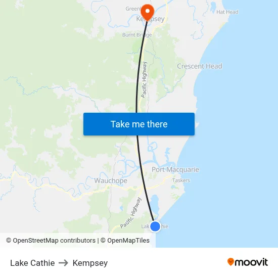 Lake Cathie to Kempsey map