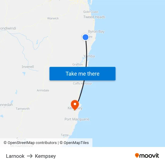 Larnook to Kempsey map