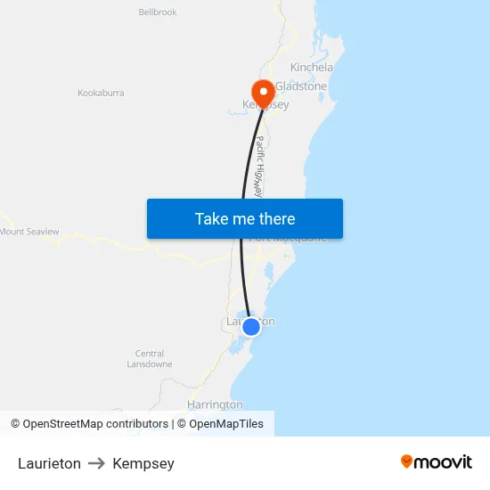 Laurieton to Kempsey map