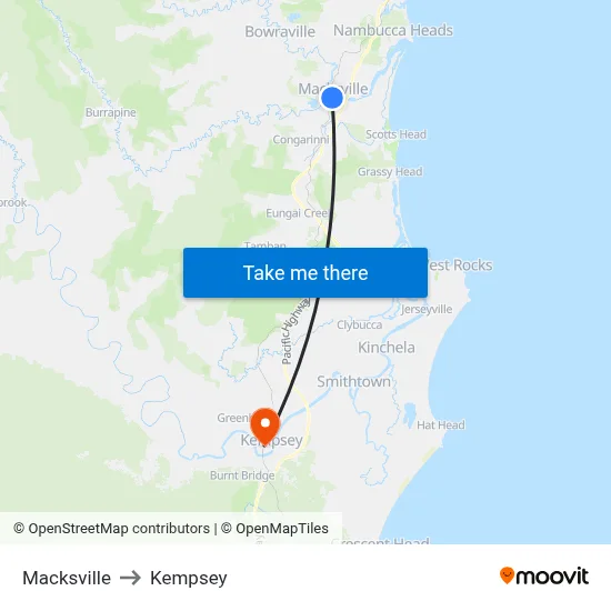 Macksville to Kempsey map