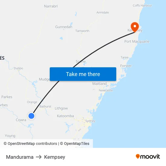 Mandurama to Kempsey map