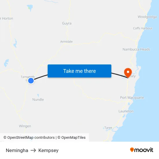 Nemingha to Kempsey map