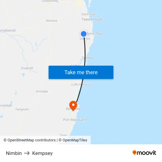 Nimbin to Kempsey map