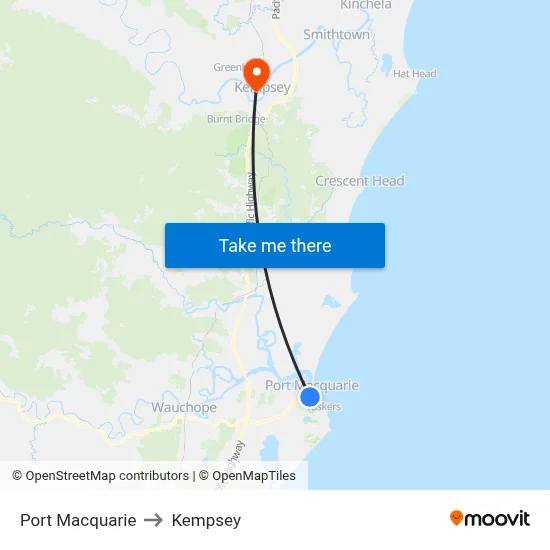 Port Macquarie to Kempsey map
