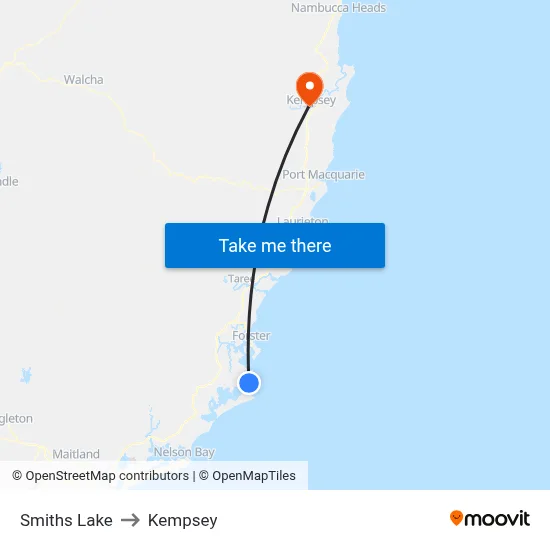 Smiths Lake to Kempsey map
