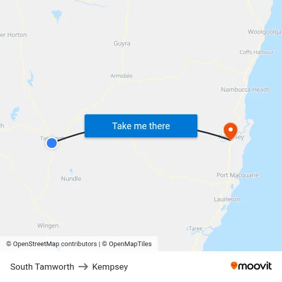 South Tamworth to Kempsey map