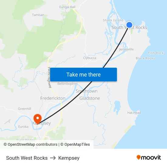 South West Rocks to Kempsey map