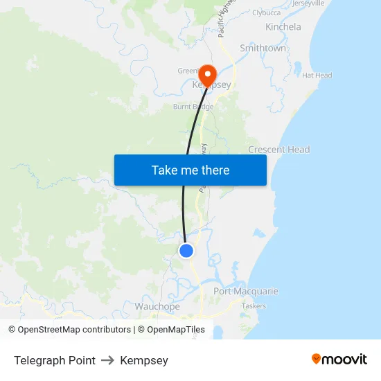 Telegraph Point to Kempsey map