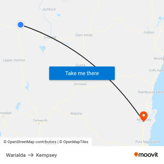 Warialda to Kempsey map