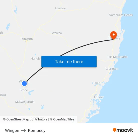 Wingen to Kempsey map