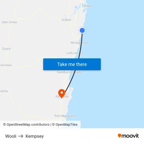 Wooli to Kempsey map
