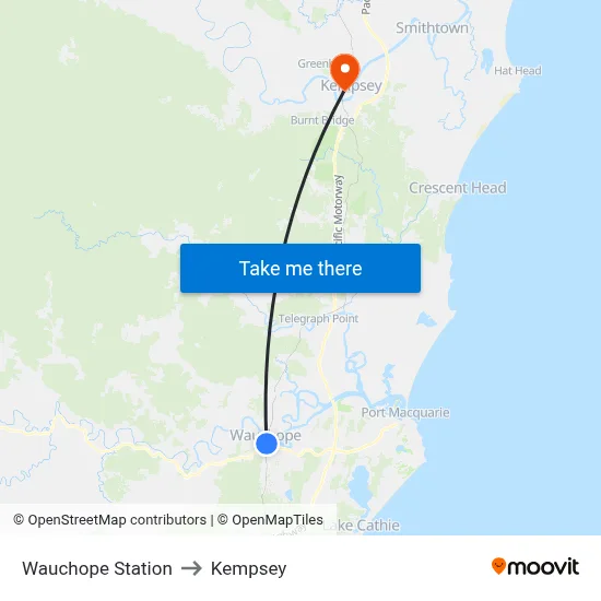 Wauchope Station to Kempsey map