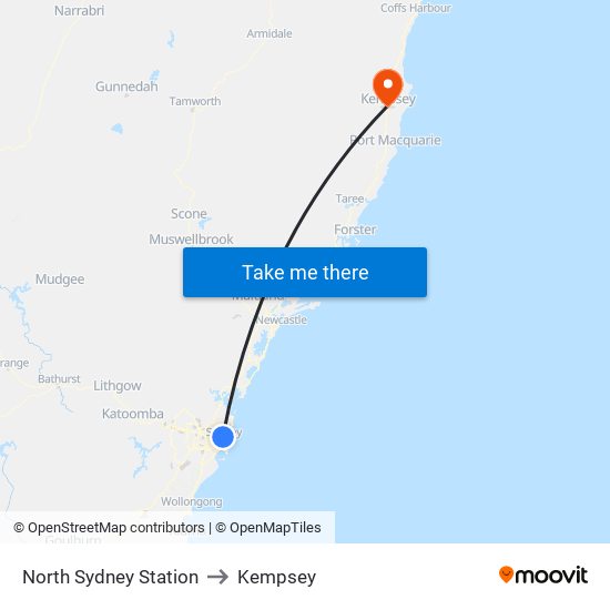 North Sydney Station to Kempsey map