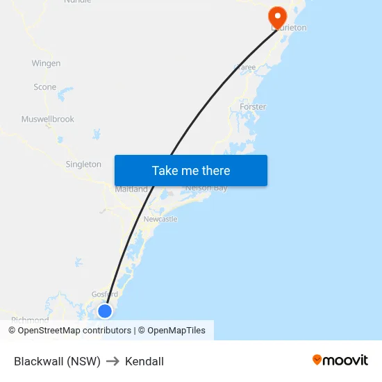 Blackwall (NSW) to Kendall map
