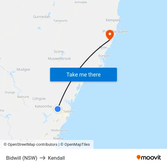 Bidwill (NSW) to Kendall map