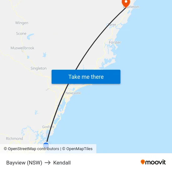 Bayview (NSW) to Kendall map