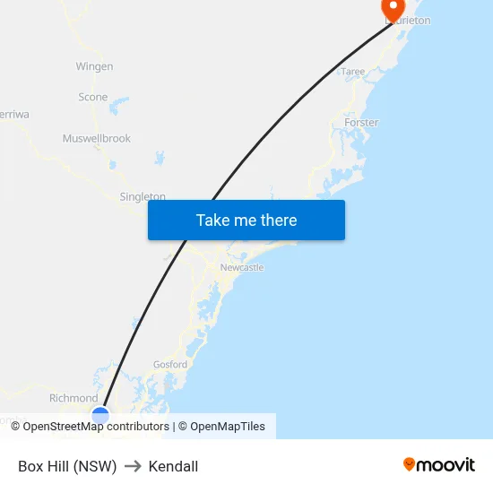 Box Hill (NSW) to Kendall map