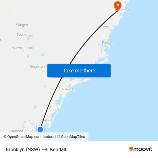 Brooklyn (NSW) to Kendall map
