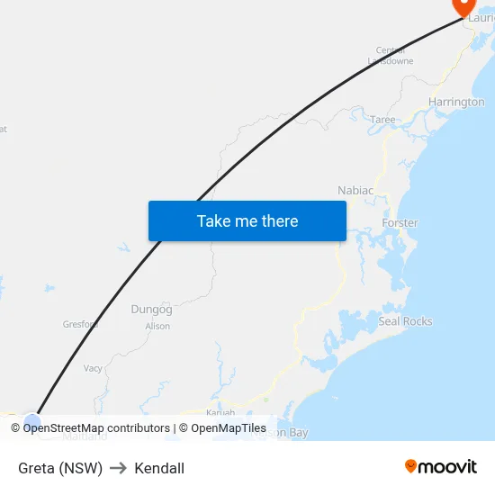 Greta (NSW) to Kendall map