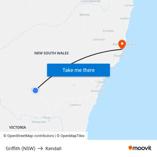 Griffith (NSW) to Kendall map