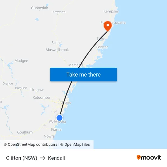 Clifton (NSW) to Kendall map