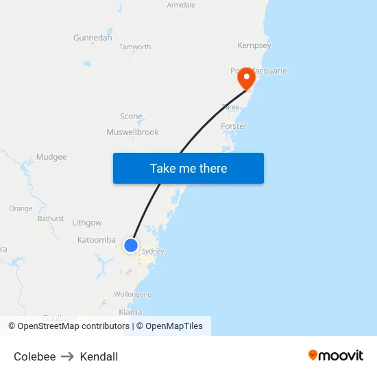 Colebee to Kendall map