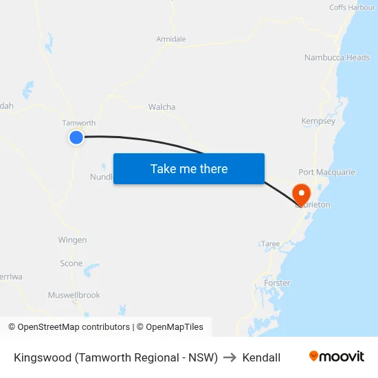 Kingswood (Tamworth Regional - NSW) to Kendall map