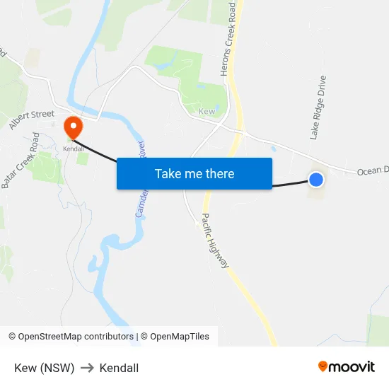 Kew (NSW) to Kendall map