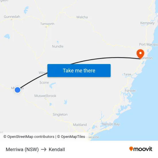 Merriwa (NSW) to Kendall map