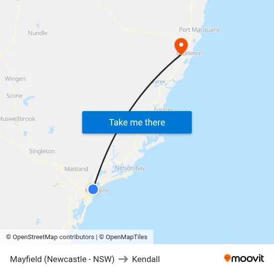 Mayfield (Newcastle - NSW) to Kendall map