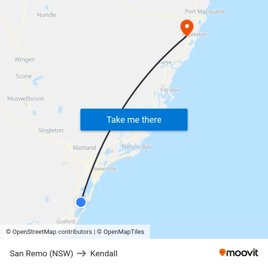 San Remo (NSW) to Kendall map