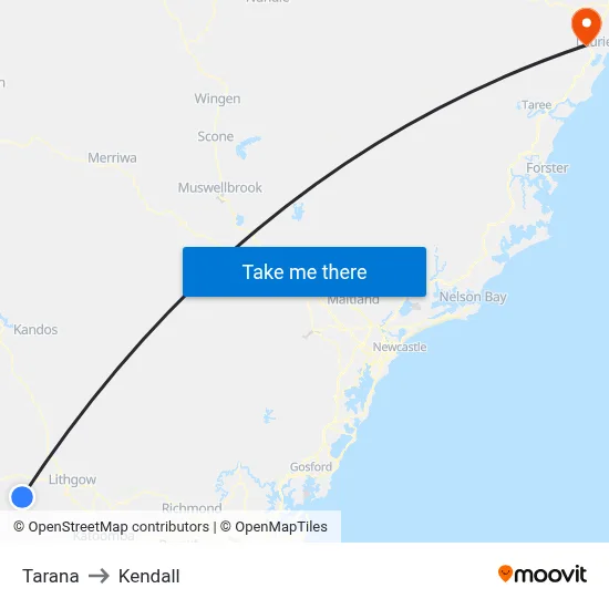 Tarana to Kendall map