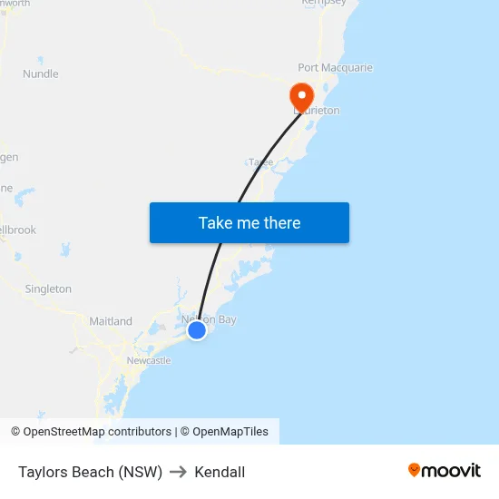 Taylors Beach (NSW) to Kendall map