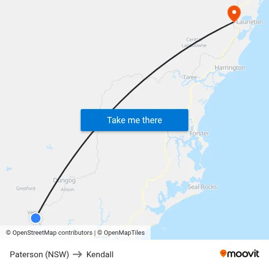 Paterson (NSW) to Kendall map