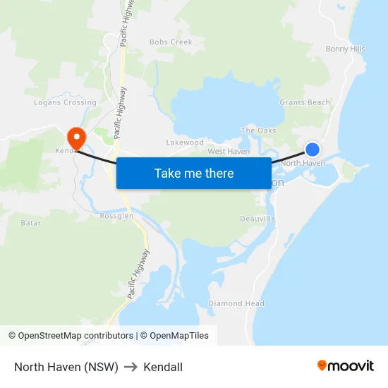 North Haven (NSW) to Kendall map