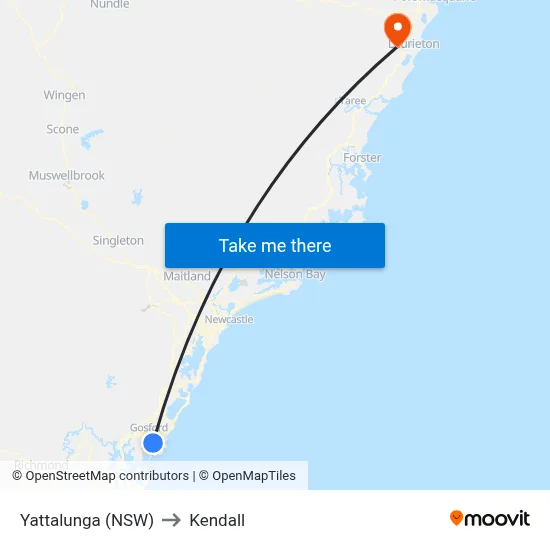 Yattalunga (NSW) to Kendall map