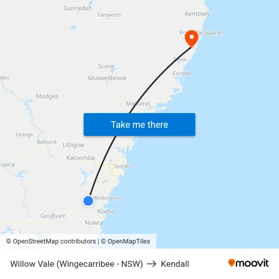 Willow Vale (Wingecarribee - NSW) to Kendall map