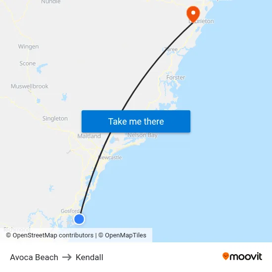Avoca Beach to Kendall map