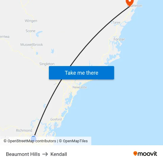 Beaumont Hills to Kendall map