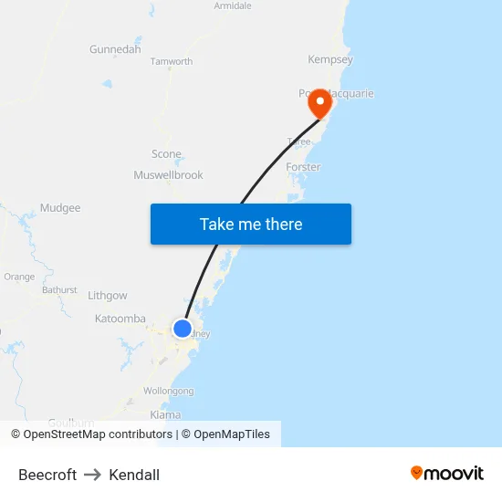 Beecroft to Kendall map