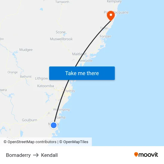 Bomaderry to Kendall map