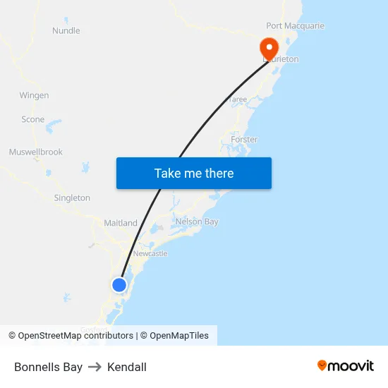 Bonnells Bay to Kendall map