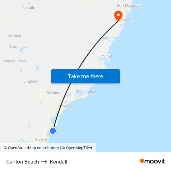 Canton Beach to Kendall map