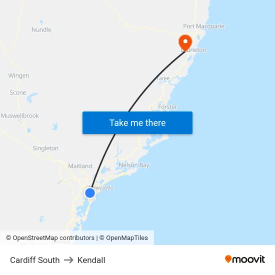 Cardiff South to Kendall map